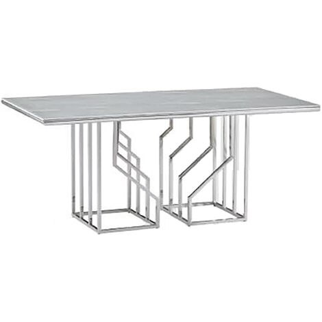 Table à manger / table repas rectangulaire en acier et verre imitation marbre - Longueur 180 x Hauteur 75 x Profondeur 90 cm -PEGANE-
