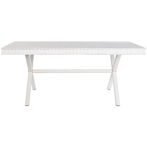 Table à manger, table repas rectangulaire en bois massif, pieds en métal blanc - Longueur 180 x Profondeur 90 x Hauteur 76 cm -PEGANE-