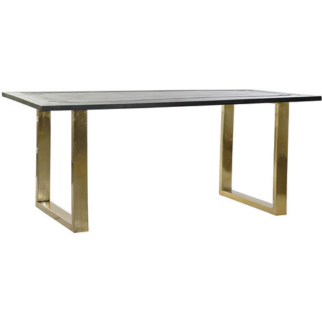 Table à manger Table repas rectangulaire en métal doré et manguier coloris noir - Longueur 180 x Hauteur 75 x Profondeur 89 cm -PEGANE-