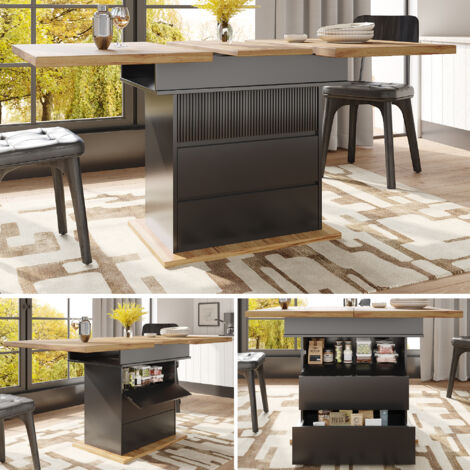 Table à manger télescopique(110-140×80cm), table de cuisine pliable pour 4 à 6 personnes, table à manger extensible, table de cuisine peu encombrante, pour la cuisine et le salon, table à manger avec