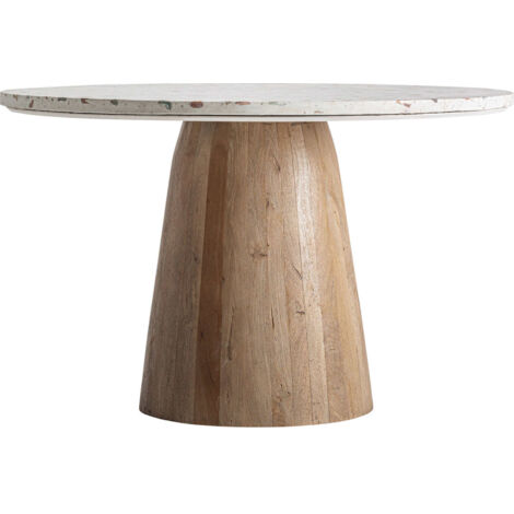 Table à manger terrazzo blanc et bois style nordique élégant - Blanc terrazzo et bois marron