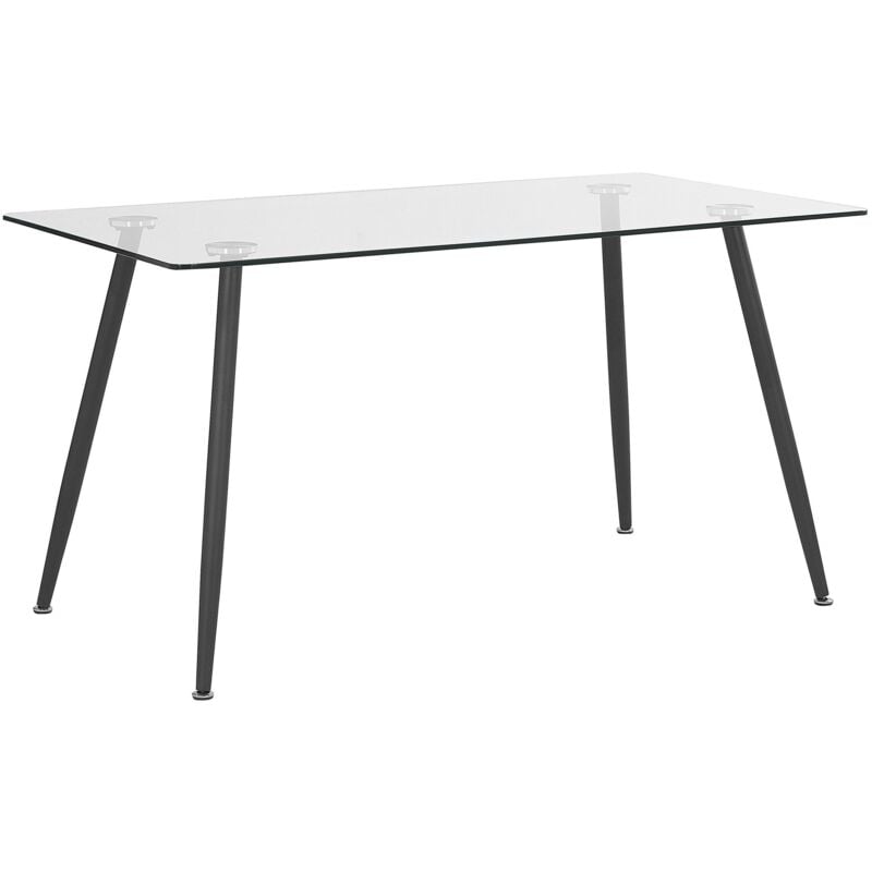 Beliani - Table de Salle à Manger Design 140 x 80 cm Plateau en Verre de Sécurité et Pieds Métalliques Noirs pour Intérieur de Style Moderne