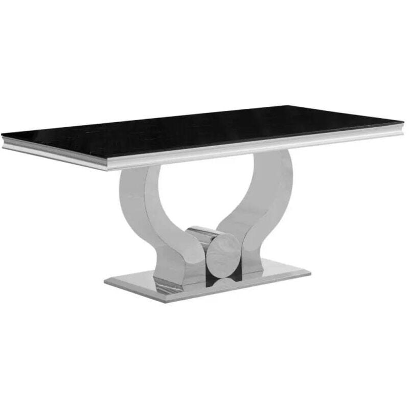 Homy France - Table a manger trofy chrome marbré blanc 180x90x75cm