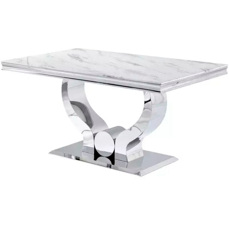 Homy France - Table à manger trofy 4 à 6 personnes verre effet Marbre Blanc 150x90x75cm