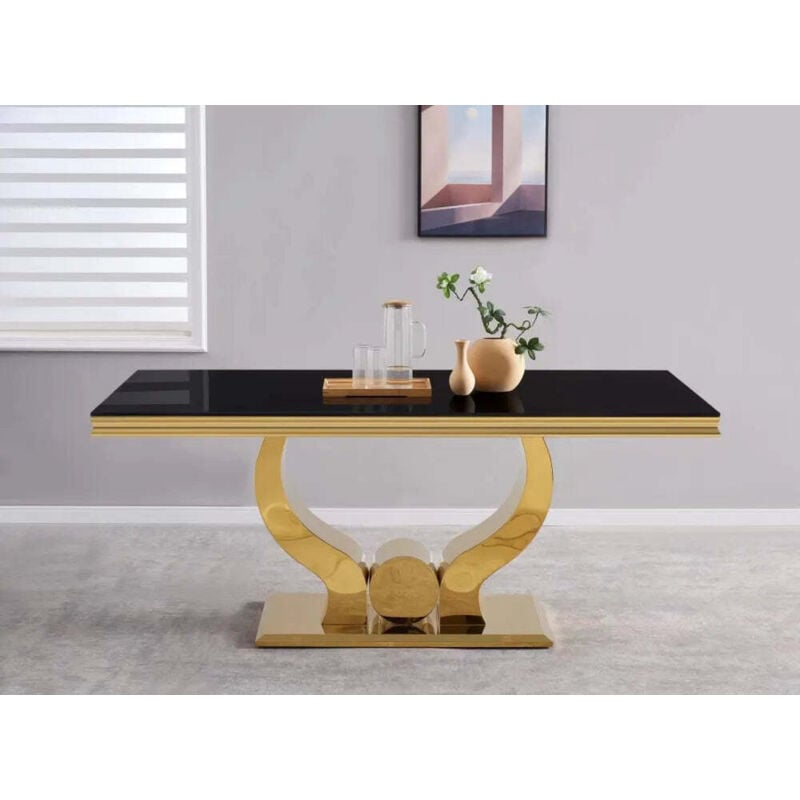 Homy France - Table a manger trofy gold marbré blanc 180x90x75cm