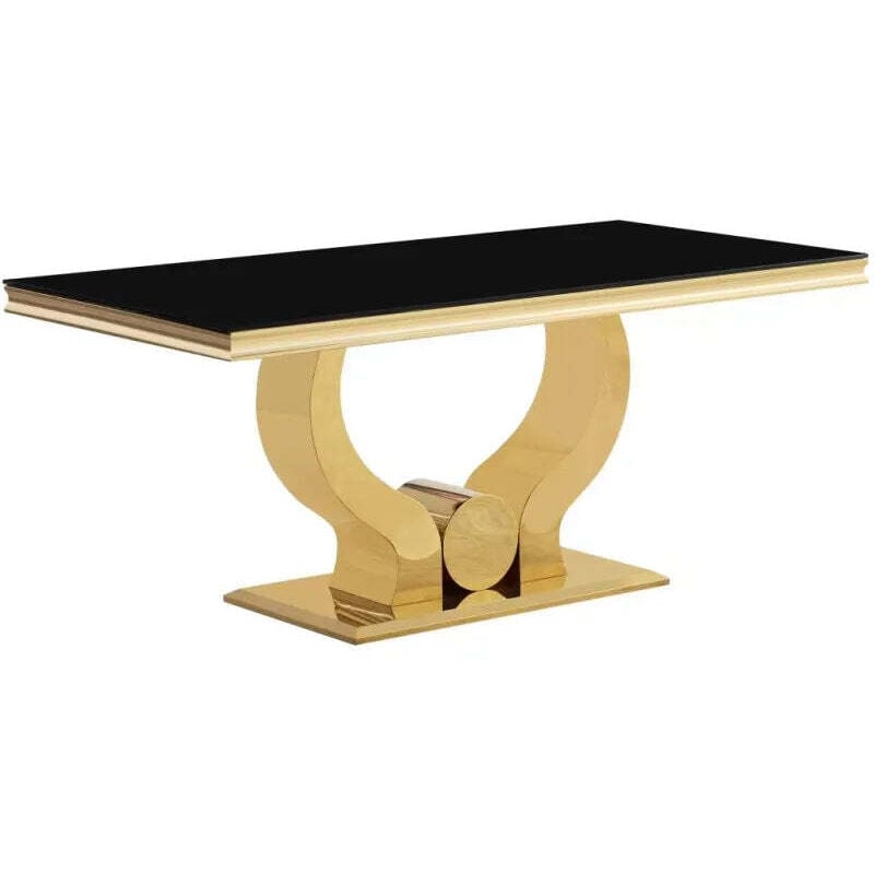 Homy France - Table à manger trofy 4 à 6 personnes Gold verre marbré blanc 150x90x75cm
