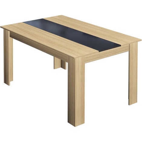 Table à manger VEGAS 6 personnes imitation hêtre et noire 140 cm -