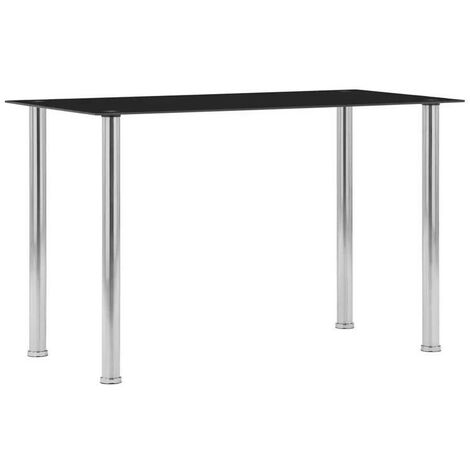 Table à manger verre noir et pieds métal argenté Ronjo 120cm
