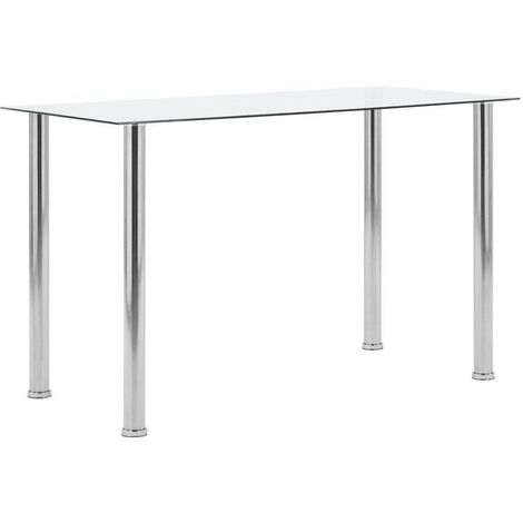 Table à manger verre transparent et pieds métal argenté Ronjo 120 cm