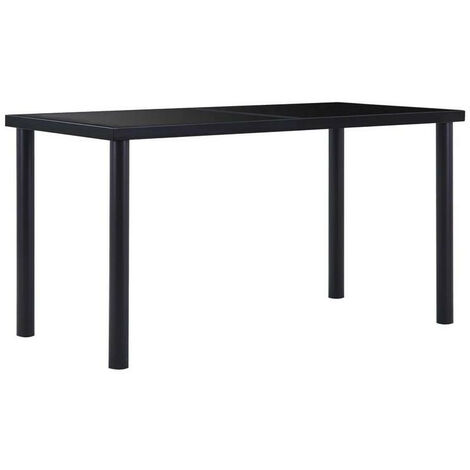 Table à manger verre trempé et pieds métal noir Orati 140 cm