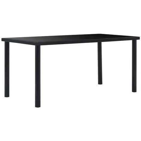 Table à manger verre trempé et pieds métal noir Orati 160 cm