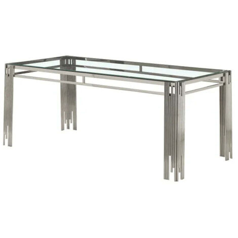Table à manger XXL FLUTE Chrome Plateau en verre Marbré TRANSPARENT 180 cm
