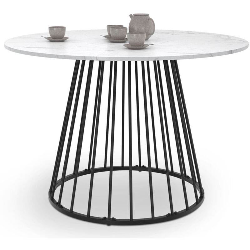Idmarket - Table à manger ronde yuna 6 personnes pied filaire en métal noir et plateau effet marbre blanc alaska 110 cm