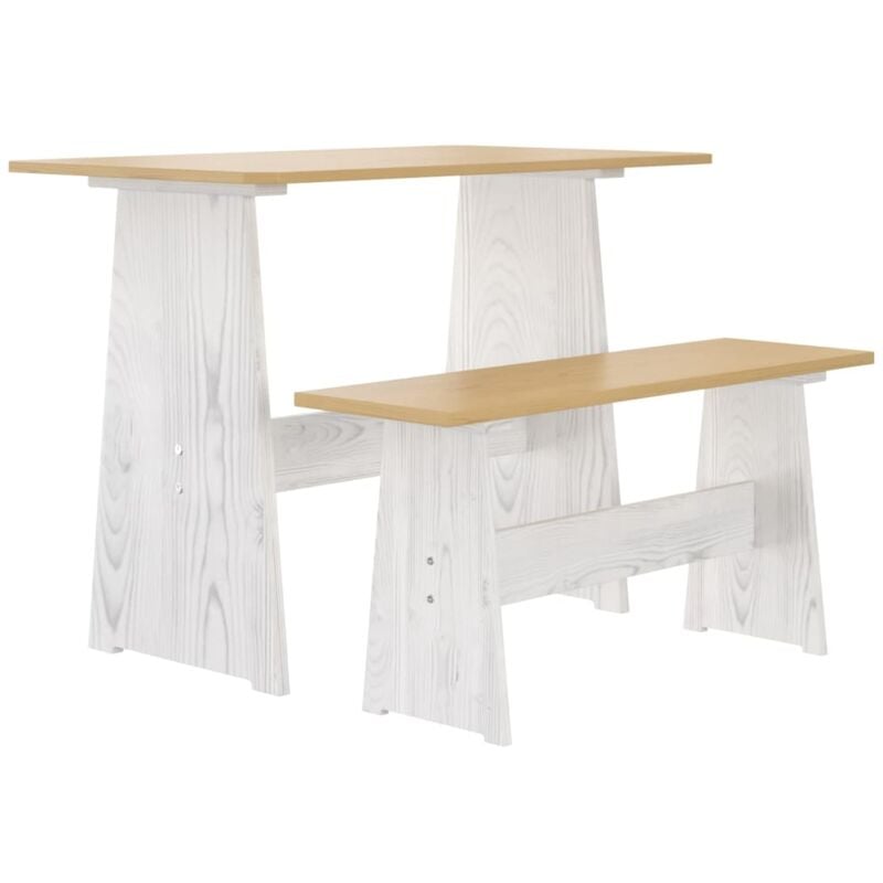 Bonnevie - Table à manger,Design Scandinave,Table de salle à manger avec 1 banc Marron miel et blanc Pin solide HH57745 - Brun