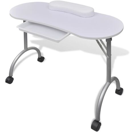 Table de Manucure Pliante avec Roulettes Tiroir Mobilier Blanc/Noir vidaXL