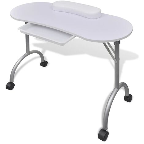 vidaXL Table de Manucure Pliante avec Roulettes Tiroir Mobilier Blanc/Noir