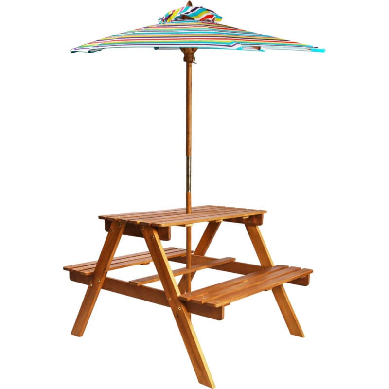 Table à pique-nique et parasol enfants 79x90x60cm Acacia solide Vidaxl