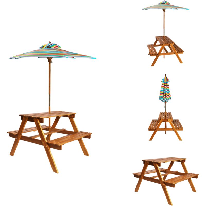 Table à pique-nique et parasol enfants 79x90x60cm Acacia solide - Table à Pique-nique Enfant - Mobilier De Jardin Enfant - Jeux D'extérieur - Parasol
