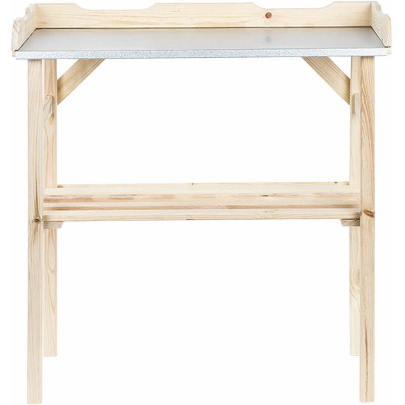 Etc-shop - Table à plantes avec élément bas, table à plantes en bois, balcon, durable avec compartiment de rangement et plaque en zinc, LxPxH 82 x 38