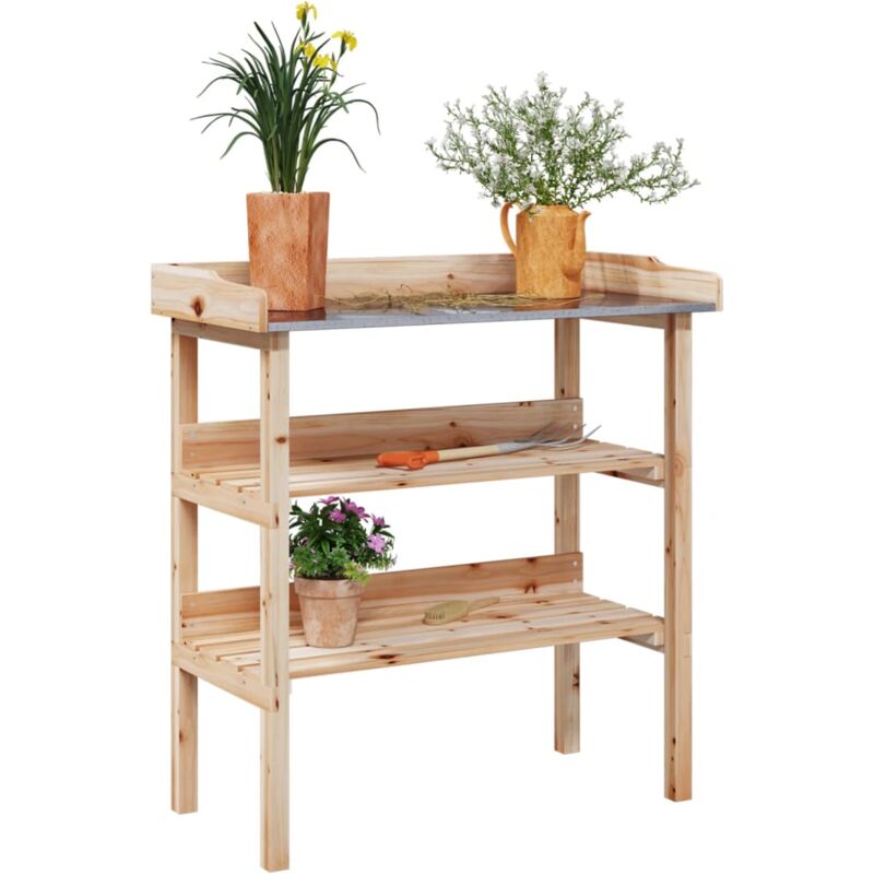 Table à plantes avec étagères 78x38x82,5cm bois de sapin solide