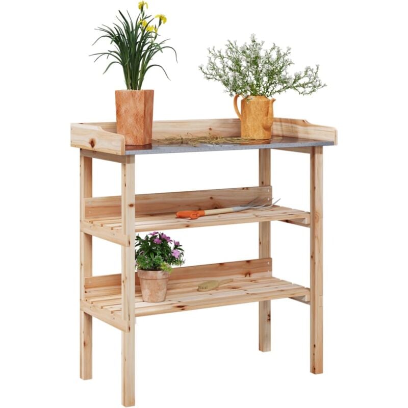 Table à plantes avec étagères 78x38x82,5cm bois de sapin solide Vidaxl