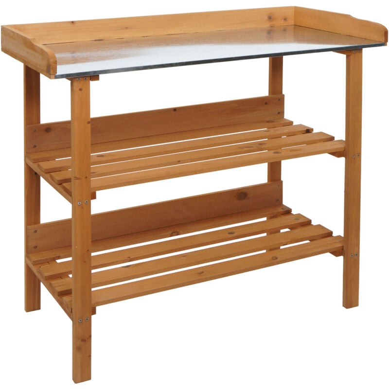 HHG - Table à plantes 644, table de jardinier table à fleurs étagère à plantes, Outdoor bois sapin certifié mvg, 86x92x41cm, naturel