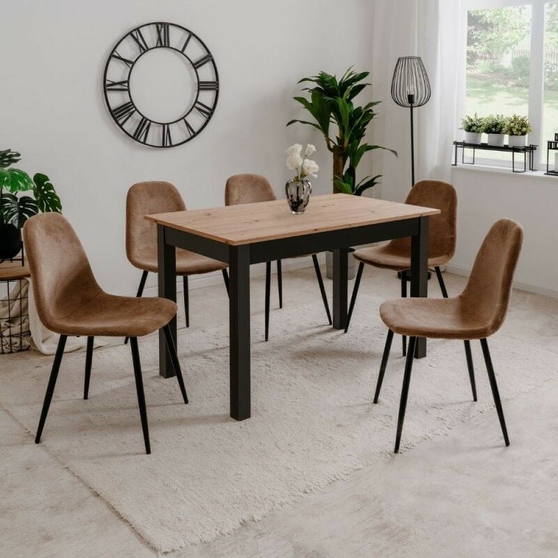 Toscohome - Table à rallonge couleur chêne et pieds noirs 120x70 cm - Coburg