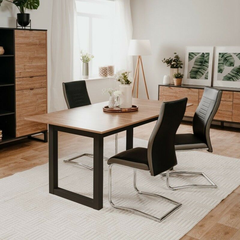 table à rallonge 160x90 cm avec plateau couleur bois et pieds anthracite - austin