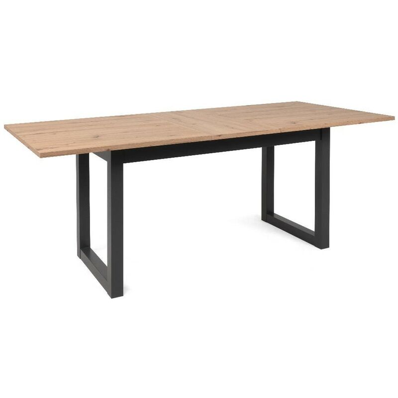 table à rallonge 160x90 cm en fer anthracite et plateau couleur chêne - denver 50