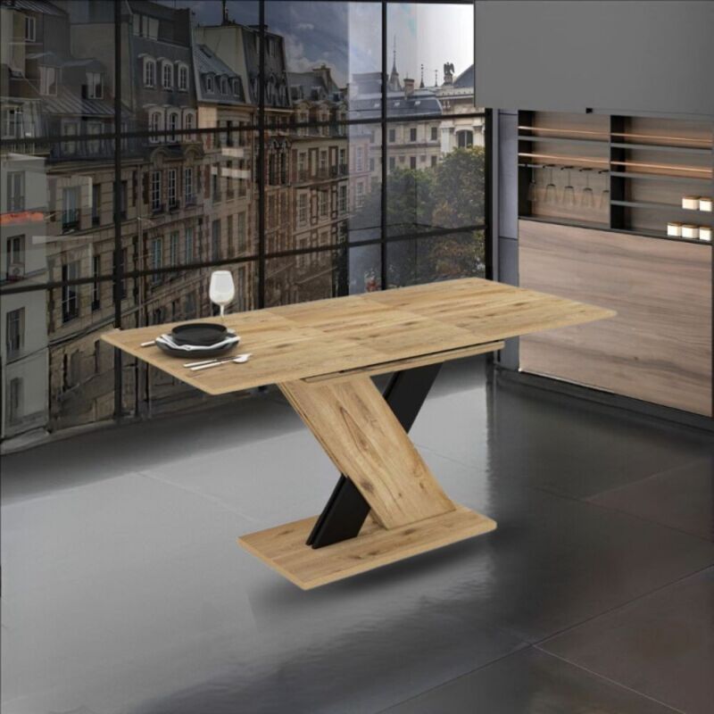 table à rallonge couleur chêne avec détails noirs 120x75 cm - axi