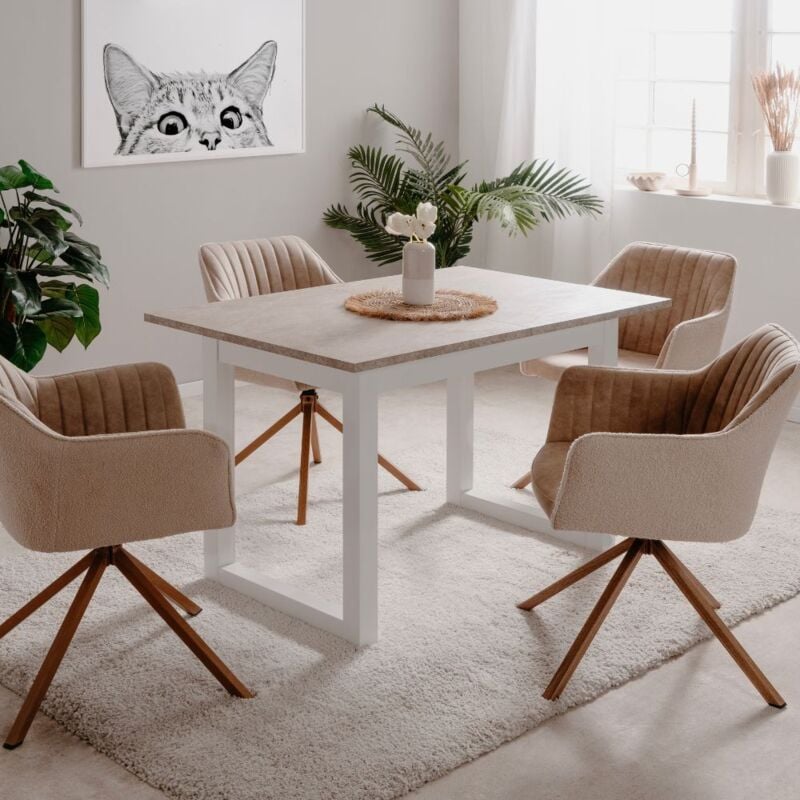 Toscohome - Table à rallonge sable et blanc 120x80x75H cm - Meggy