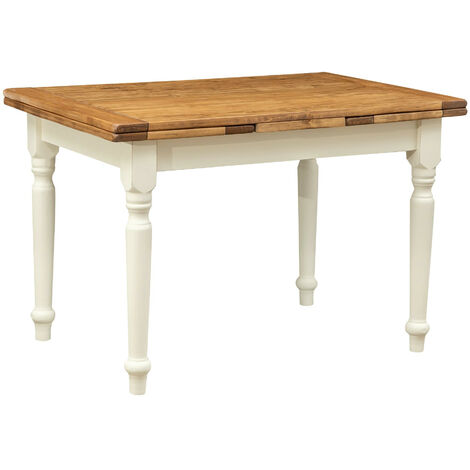 Table à rallonge style champêtre en bois massif de tilleul avec structure antique blanche et plan en finition naturelle