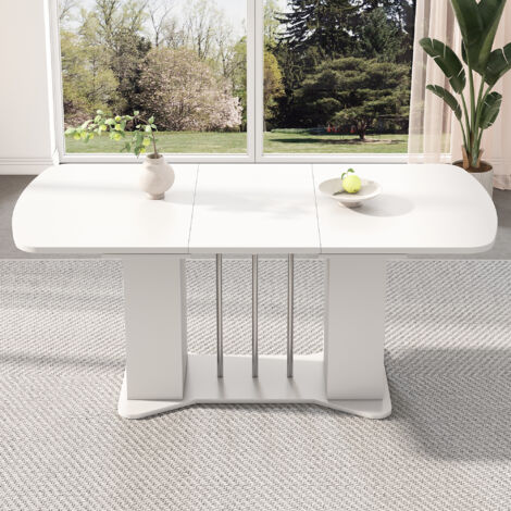 Table à rallonges 120/160 x 80 cm, style moderne, pieds en métal argenté, table avec espace de rangement, table multifonctionnelle, convient pour 4 à 6 personnes, blanche