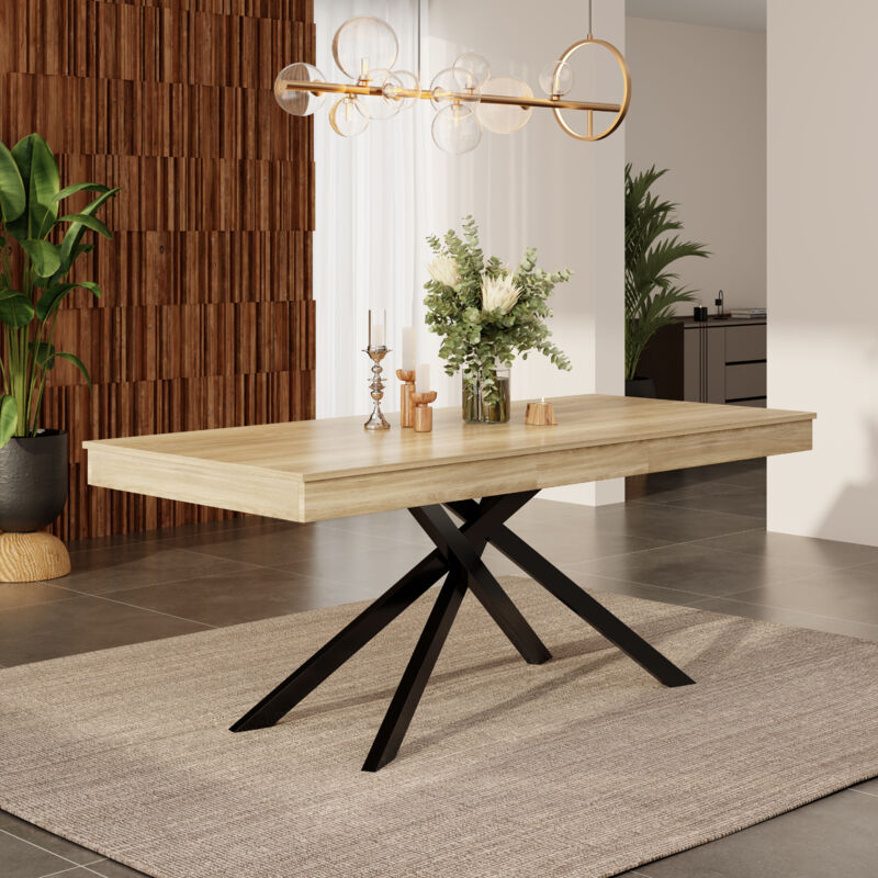 Table à rallonges, 140/18080 cm, pour 6 à 8 personnes, forme rectangulaire, plateau épais, pieds métalliques, style simple, table pour salle à