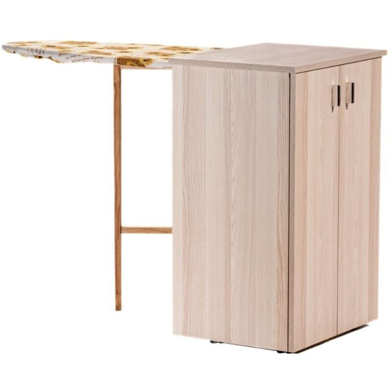 Toscohome - Table à repasser avec portes et roulettes couleur chêne blanchi 55x82H cm - Nadia