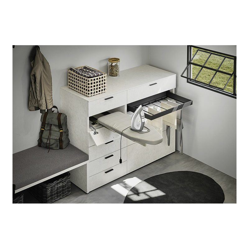 Table à repasser escamotable prua short - Hauteur mini d'installation : 150 mm - Charge maxi : 80 kg - Décor : Inox brossé - Largeur : 350 mm