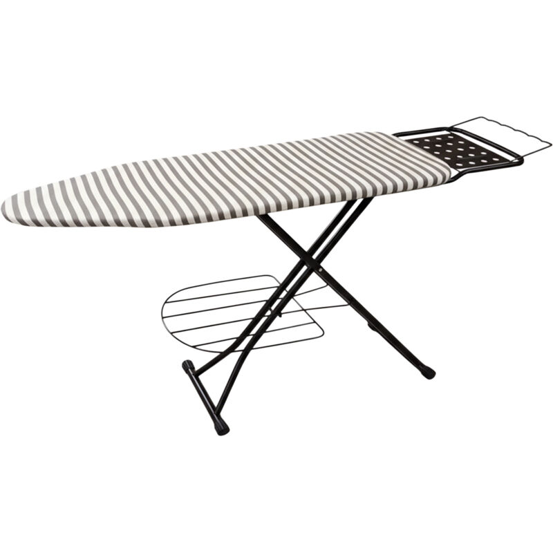 Table à repasser Relaxdays pour fer à vapeur, 110 x 33 cm, réglable, pliable, avec repose-fer, rayée gris-blanc