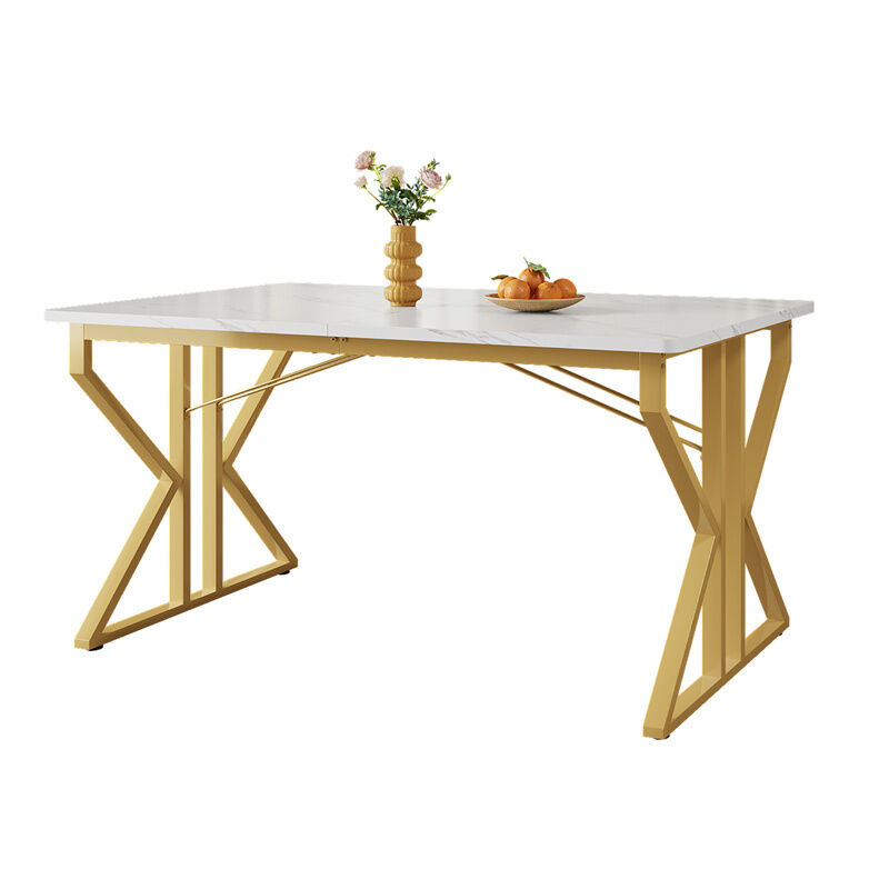 Fortuna Lai - Table à salle à manger 119x70cm - table rectangulaire, structure en métal robuste - pour cuisine, salle à manger - Doré