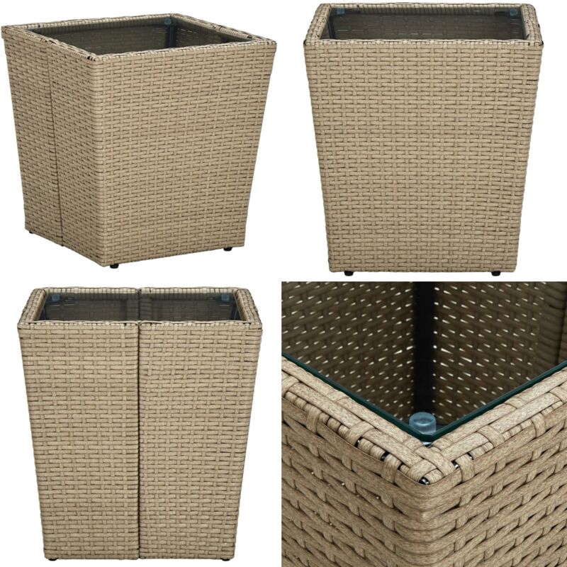 Table à thé Beige 41,5x41,5x44cm Résine tressée et verre trempé - Table à Thé - Table De Jardin - Mobilier De Jardin - Table Extérieure - Table En