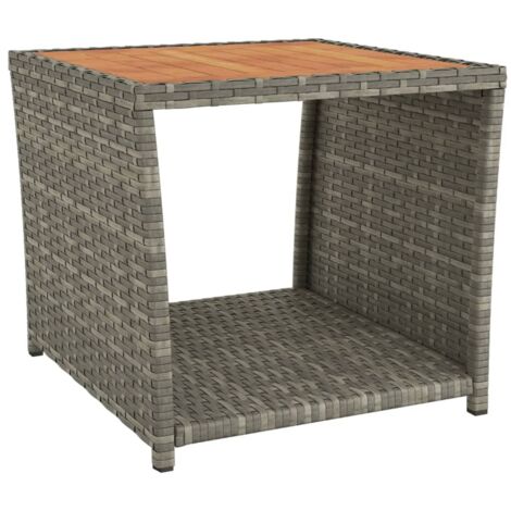 Table à thé et dessus en bois Gris Résine tressée Acacia massif