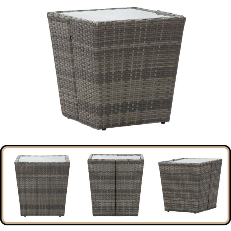 Table à thé Gris 41,5x41,5x43 cm Résine tressée et verre trempé - Table à Thé - Table De Jardin - Mobilier De Jardin - Table Ronde - Table En Résine
