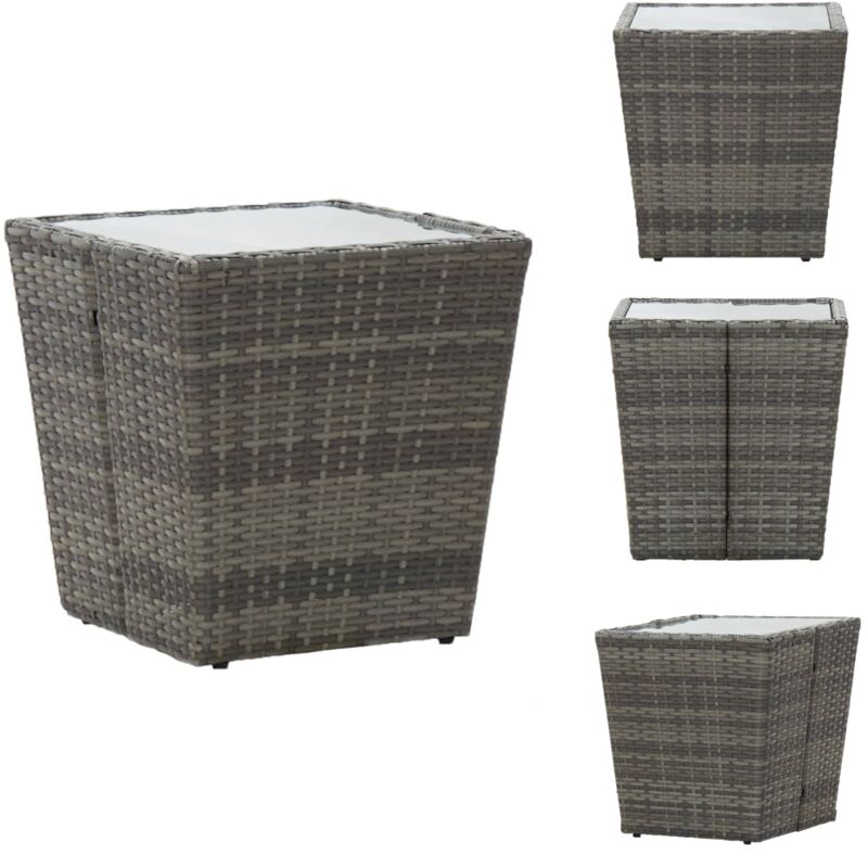 Table à thé Gris 41,5x41,5x43 cm Résine tressée et verre trempé - Table à Thé - Table De Jardin - Mobilier De Jardin - Table Ronde - Table En Résine