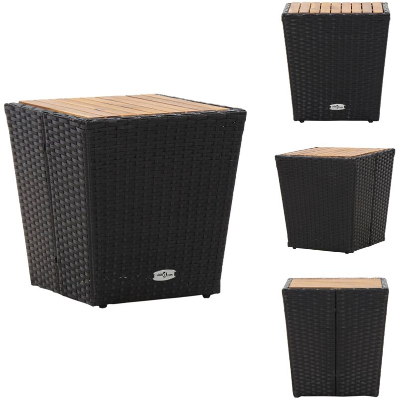 Table à thé Noir 41,5x41,5x43cm Résine tressée et bois d'acacia - Table à Thé - Table De Jardin - Mobilier De Jardin - Table Ronde - Acacia