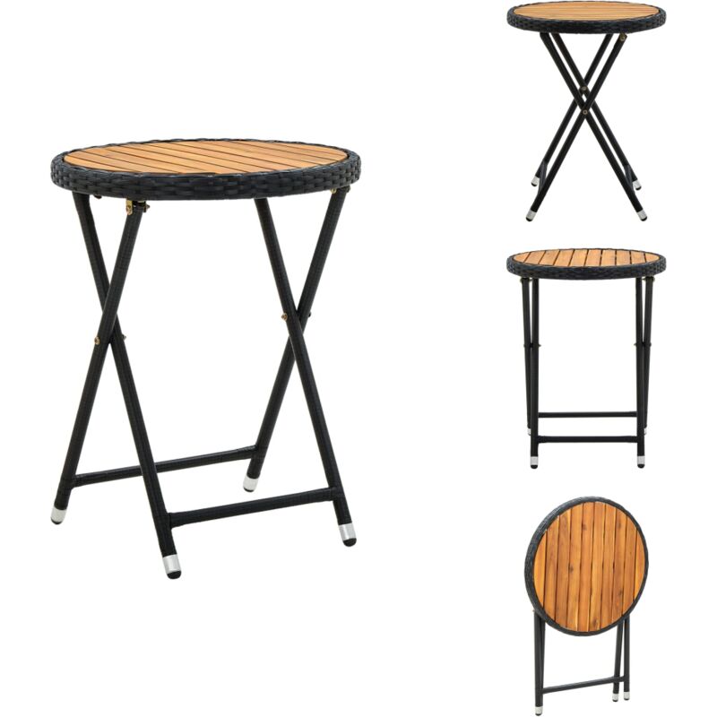 Table à thé Noir 60 cm Résine tressée et bois d'acacia solide - Table à Thé - Table De Jardin - Mobilier De Jardin - Table Extérieure - Table Pliante