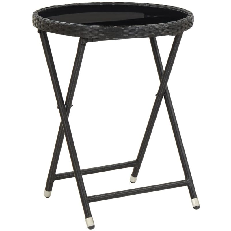 Vidaxl - Table à thé Noir 60 cm Résine tressée et verre trempé