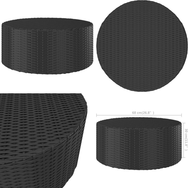 Table à thé Noir 68x68x30 cm Résine tressée - Table De Jardin - Table Basse - Table Ronde - Mobilier De Jardin - Résine Tressée - Home & Living