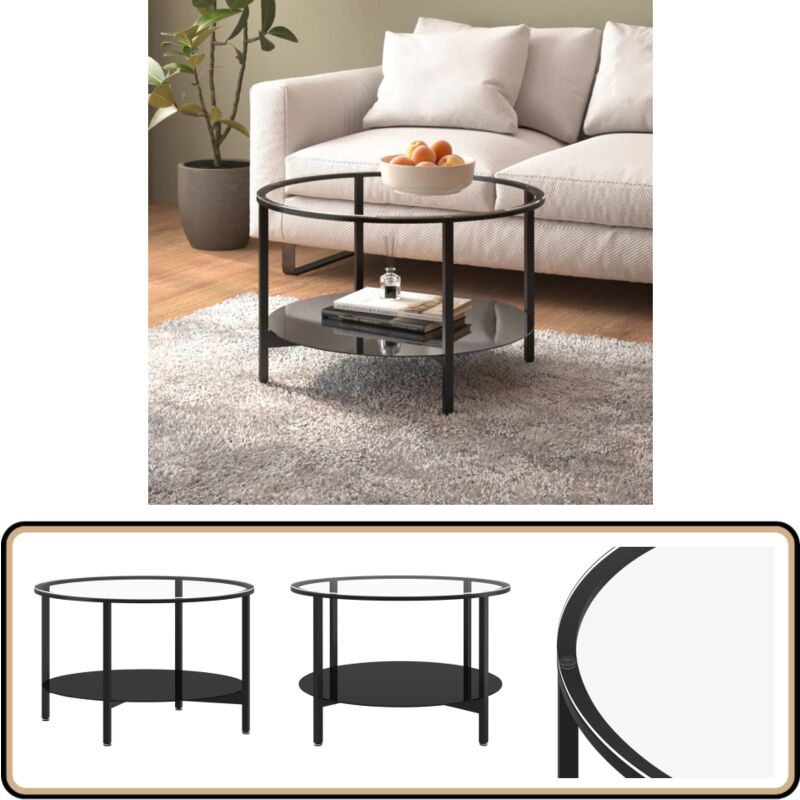 Vidaxl - Table à thé Noir et transparent 70 cm Verre trempé - Table Basse - Table D'appoint - Table D'extrémité - Décoration Intérieure - Style