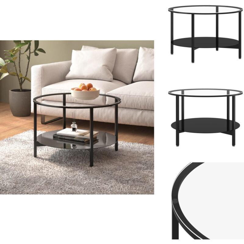 Vidaxl - Table à thé Noir et transparent 70 cm Verre trempé - Table Basse - Table D'appoint - Table D'extrémité - Décoration Intérieure - Style