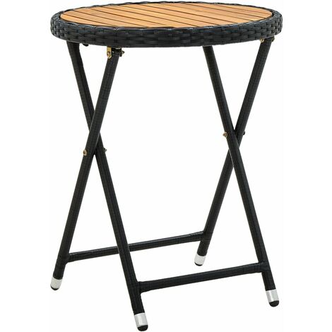 Table à thé,Table basse,Bout de canapé Noir 60 cm Résine tressée et bois d'acacia solide -76560