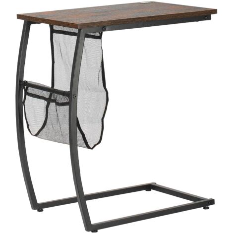 Table annexe canapé/lit forme c poche rangement style industriel salon, 53x35x64,5 cm, brun rustique
